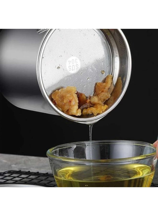 Stainless Steel Oil Strainer Pot with Fine Mesh Filter | Kitchen Fat Separator & Grease Storage Container with Lid | Cooking Oil Filtering Can - Image 1